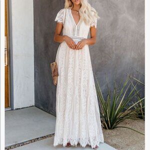Aakaa Fill Your Heart Lace Maxi Dress Small White Cream Underlay Wedding Bridal